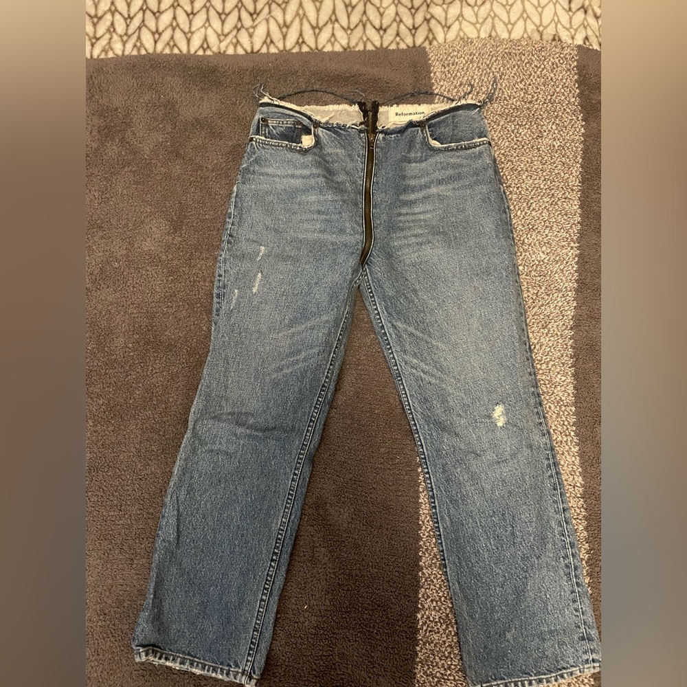 Reformation Wrap around Zipper Jeans